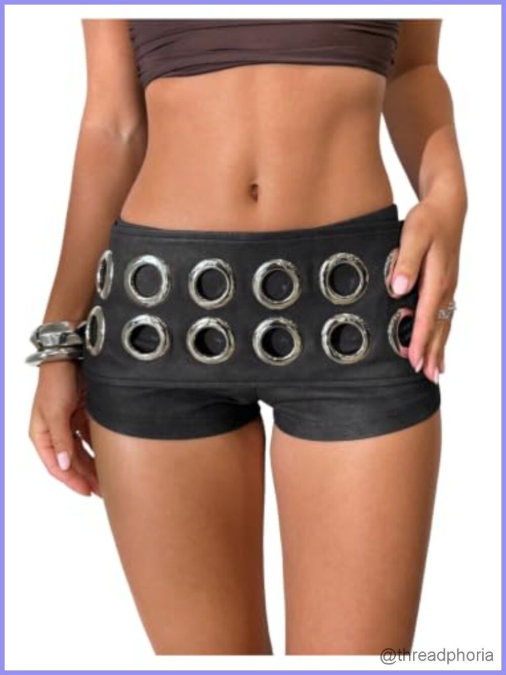 Women's Grommet Eyelet Low Rise Cheeky Micro Mini Rave Shorts